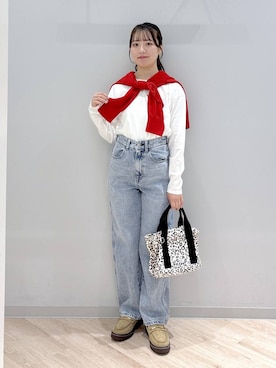 「GLOBAL WORK（グローバルワーク）のGOODデニムバギーパンツ/498388（デニムパンツ）」を使った、ぽんちゃんさん（レディース・152cm・20代）の秋コーディネート