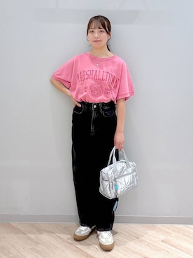 「GLOBAL WORK（グローバルワーク）のGOODデニムバギーパンツ/498388（デニムパンツ）」を使った、ぽんちゃんさん（レディース・152cm・20代）の夏コーディネート