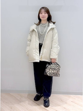 「GLOBAL WORK（グローバルワーク）のエアリュクスダウンフードブルゾン/495695（ダウンジャケット/コート）」を使った、ぽんちゃんさん（レディース・152cm）の秋コーディネート