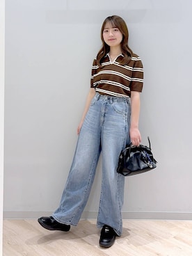 「GLOBAL WORK（グローバルワーク）のGOODデニムバレルCOOL/627009（デニムパンツ、ブルー系）」を使った、ぽんちゃんさん（レディース・152cm）の春コーディネート