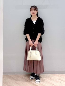 「アイテム（カーディガン/ボレロ、ブラック系）」を使った、ぽんちゃんさん（レディース・152cm）の春コーディネート