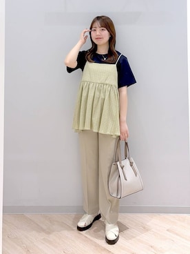 「GLOBAL WORK（グローバルワーク）のスペ軽変形3WAYBAG/234491（ショルダーバッグ、ホワイト系）」を使った、ぽんちゃんさん（レディース・152cm）の春コーディネート