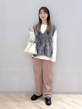 「GLOBAL WORK（グローバルワーク）のアイテム（ベスト）」を使った、ぽんちゃんさん（レディース・152cm）の秋コーディネート