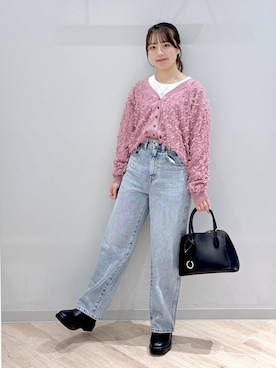 「GLOBAL WORK（グローバルワーク）のGOODデニムバギーパンツ/498388（デニムパンツ）」を使った、ぽんちゃんさん（レディース・152cm）の秋コーディネート