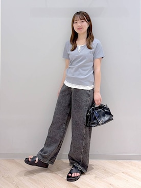 「GLOBAL WORK（グローバルワーク）のGOODデニムバレルCOOL/627009（デニムパンツ、ブラック系）」を使った、ぽんちゃんさん（レディース・152cm）の夏コーディネート