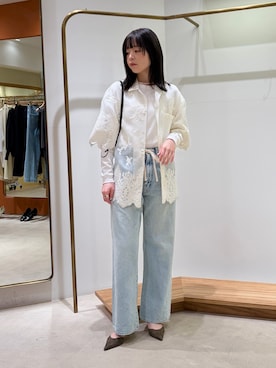 「Whim Gazette（ウィムガゼット）のオーガンジーレースシャツ（シャツ/ブラウス、ホワイト系）」を使った、Sasakiさん（レディース・166cm）の春コーディネート