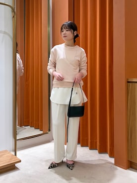 「Whim Gazette（ウィムガゼット）の【Hoaw.】レオパードポインテッドパンプス（パンプス、イエロー系）」を使った、Sasakiさん（レディース・166cm）の春コーディネート