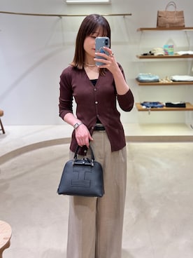 「Whim Gazette（ウィムガゼット）のリネンライクワイドパンツ（その他パンツ、ベージュ系）」を使った、Sasakiさん（レディース・166cm）の春コーディネート