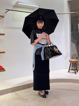 「Whim Gazette（ウィムガゼット）のKIDDINGロゴTシャツ（Tシャツ/カットソー、グレー系）」を使った、Sasakiさん（レディース・166cm）の夏コーディネート