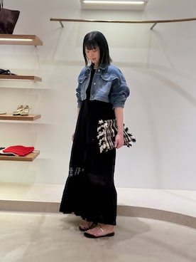 「Whim Gazette（ウィムガゼット）のデニムボレロGジャン（デニムジャケット、ブルー系）」を使った、Sasakiさん（レディース・166cm）の夏コーディネート