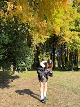 「アイテム（レッグウォーマー）」を使った、rinaさん（レディース・159cm）の秋コーディネート