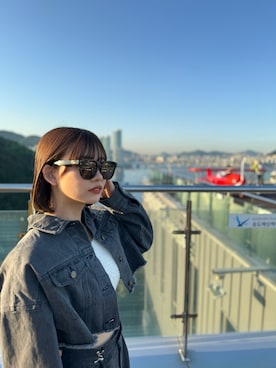 「アイテム（デニムジャケット）」を使った、莉奈さん（レディース・159cm）の夏コーディネート