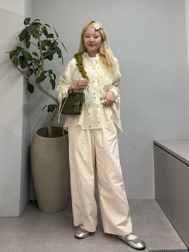 「CIAOPANIC TYPY（チャオパニックティピー）の【yomo企画】シアー刺繍袖ギャザーシャツ（シャツ/ブラウス、ホワイト系）」を使った、shihoさん（レディース・161cm）の夏コーディネート