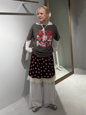 「CIAOPANIC TYPY（チャオパニックティピー）の襟付きレーススキッパートップス（Tシャツ/カットソー、ホワイト系）」を使った、shihoさん（レディース・161cm）の夏コーディネート