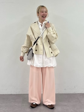 「CIAOPANIC TYPY（チャオパニックティピー）の【2WAY】ZIP切替トレンチコート（トレンチコート、ホワイト系）」を使った、shihoさん（レディース・161cm）の春コーディネート