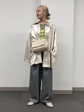 「CIAOPANIC TYPY（チャオパニックティピー）の【UNISEX】アソート柄アップリケTEE（Tシャツ/カットソー、グリーン系）」を使った、shihoさん（レディース・161cm）の春コーディネート