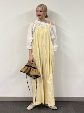 「CIAOPANIC TYPY（チャオパニックティピー）の【india】2WAY裾紐ギャザードビーブラウス（シャツ/ブラウス、ホワイト系）」を使った、shihoさん（レディース・161cm）の春コーディネート