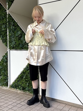 「CIAOPANIC TYPY（チャオパニックティピー）の2WAYアソートレースシャーリングビスチェ（キャミソール、イエロー系）」を使った、shihoさん（レディース・161cm）の春コーディネート