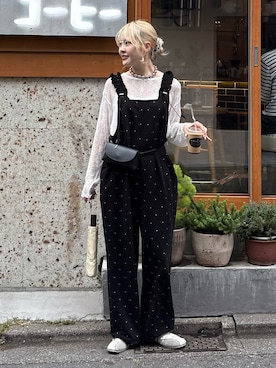 「CIAOPANIC TYPY（チャオパニックティピー）のレースクルーネックTee（Tシャツ/カットソー、ホワイト系）」を使った、shihoさん（レディース・161cm）の夏コーディネート