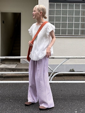 「CIAOPANIC TYPY（チャオパニックティピー）の【着映えトップス】裾袖バルーン楊柳ブラウス（シャツ/ブラウス、ホワイト系）」を使った、shihoさん（レディース・161cm）の春コーディネート