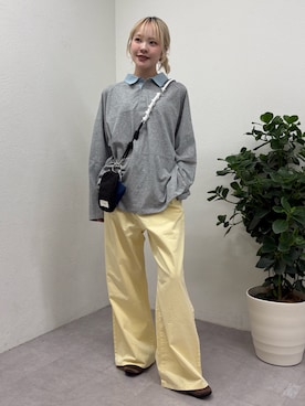 「CIAOPANIC TYPY（チャオパニックティピー）の【WEB限定/大人見え】襟配色カラーシアースラブワイドラガーロンTee（Tシャツ/カットソー、グレー系）」を使った、shihoさん（レディース・161cm）の春コーディネート