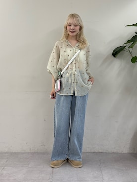 「CIAOPANIC TYPY（チャオパニックティピー）の∴花柄刺繍シアーフーディーブラウス（シャツ/ブラウス、グレー系）」を使った、shihoさん（レディース・161cm）の夏コーディネート