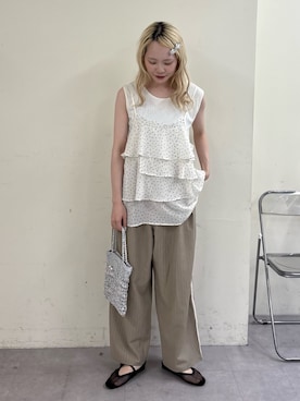 「CIAOPANIC TYPY（チャオパニックティピー）の【販売枚数13万枚突破!!】＜抗菌防臭＞2WAY配色タンクトップ（タンクトップ、ホワイト系）」を使った、shihoさん（レディース・161cm）の春コーディネート