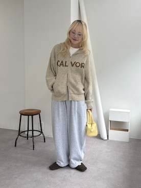 「CIAOPANIC TYPY（チャオパニックティピー）の【UNISEX】ネップヤーンダブルジャガードニットジップパーカー/WEB限定カラーあり（パーカー、ホワイト系）」を使った、shihoさん（レディース・161cm）の秋コーディネート