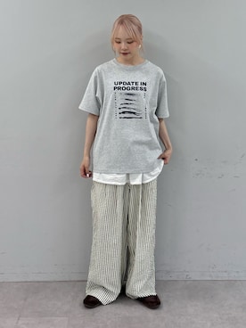 「CIAOPANIC TYPY（チャオパニックティピー）の【UNISEX】宇宙人プリントTシャツ（Tシャツ/カットソー、グレー系）」を使った、shihoさん（レディース・161cm）の夏コーディネート