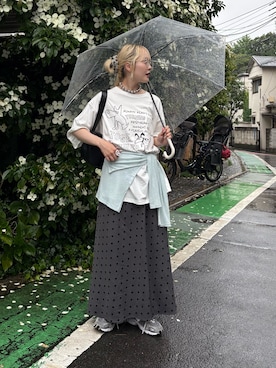 「CIAOPANIC TYPY（チャオパニックティピー）の【UNISEX】アソート落書きBIGロゴTEE（Tシャツ/カットソー、ホワイト系）」を使った、shihoさん（レディース・161cm）の夏コーディネート