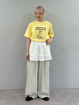 「CIAOPANIC TYPY（チャオパニックティピー）の【UNISEX】【WEB限定】宇宙人プリントTシャツ（Tシャツ/カットソー、イエロー系）」を使った、shihoさん（レディース・161cm）の夏コーディネート