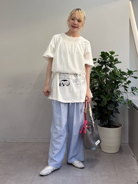 「CIAOPANIC TYPY（チャオパニックティピー）の【UNISEX】アソート落書きBIGロゴTEE（Tシャツ/カットソー、ホワイト系）」を使った、shihoさん（レディース・161cm）の春コーディネート