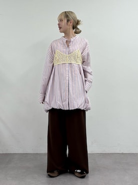 「CIAOPANIC TYPY（チャオパニックティピー）のアソート柄裾バルーンチュニックブラウス（シャツ/ブラウス、ピンク系）」を使った、shihoさん（レディース・161cm）の春コーディネート