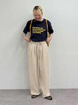 「CIAOPANIC TYPY（チャオパニックティピー）の【UNISEX】【プラスサイズあり】ポコポコメッセージロゴTEE（Tシャツ/カットソー、ブルー系）」を使った、shihoさん（レディース・161cm）の春コーディネート