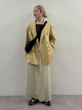 「CIAOPANIC TYPY（チャオパニックティピー）の袖折り返しオーバーサイズテーラージャケット（テーラードジャケット、イエロー系）」を使った、shihoさん（レディース・161cm）の春コーディネート