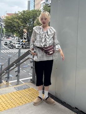 「CIAOPANIC TYPY（チャオパニックティピー）の∴【前後2way】深Vアソートチェックラッフルブラウス（シャツ/ブラウス、ホワイト系）」を使った、shihoさん（レディース・161cm）の秋コーディネート