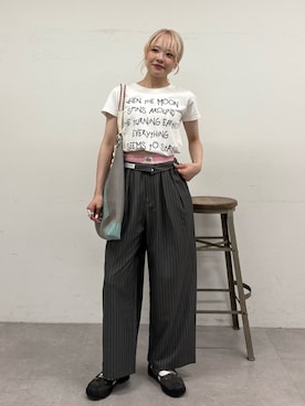 「CIAOPANIC TYPY（チャオパニックティピー）の【WEB限定】手書きメッセージロゴTEE（Tシャツ/カットソー、ホワイト系）」を使った、shihoさん（レディース・161cm）の夏コーディネート