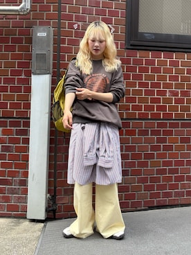 「CIAOPANIC TYPY（チャオパニックティピー）の【ZOZO限定】【UNISEX】グローブプリントスウェット（スウェット、グレー系）」を使った、shihoさん（レディース・161cm）の秋コーディネート