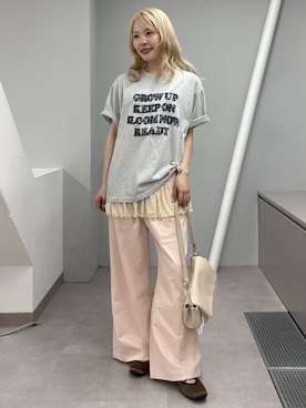 「CIAOPANIC TYPY（チャオパニックティピー）の【UNISEX】アソート柄アップリケTEE（Tシャツ/カットソー、グレー系）」を使った、shihoさん（レディース・161cm）の春コーディネート