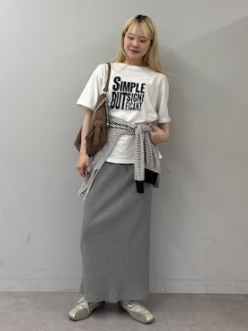 「CIAOPANIC TYPY（チャオパニックティピー）の【UNISEX】【プラスサイズあり】スラブ天竺ピグメントロゴTEE（Tシャツ/カットソー、ホワイト系）」を使った、shihoさん（レディース・161cm）の春コーディネート