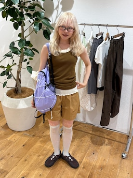 「CIAOPANIC TYPY（チャオパニックティピー）の【willow】シアータンクリブキャミセット（Tシャツ/カットソー、ブラウン系）」を使った、shihoさん（レディース・161cm）の夏コーディネート