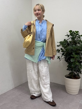 「CIAOPANIC TYPY（チャオパニックティピー）の【新色追加】2WAYシアーヘンリーネックTEE（Tシャツ/カットソー、グリーン系）」を使った、shihoさん（レディース・161cm）の春コーディネート