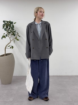 「CIAOPANIC TYPY（チャオパニックティピー）の袖折り返しオーバーサイズテーラージャケット（テーラードジャケット、グレー系）」を使った、shihoさん（レディース・161cm）の春コーディネート