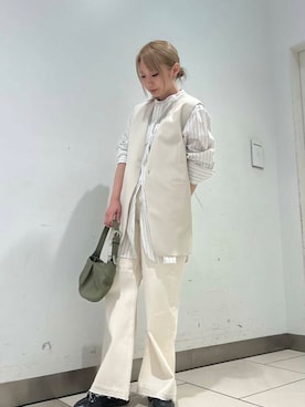 「URBAN RESEARCH（アーバンリサーチ）のバンドカラーコットンストライプシャツ（Tシャツ/カットソー）」を使った、hanejiさん（レディース・154cm）の秋コーディネート