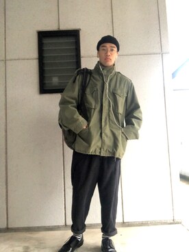 「Right-on（ライトオン）のアイテム（ニットキャップ/ビーニー）」を使った、kyooonn543さん（メンズ・177cm）の冬コーディネート