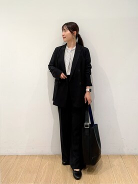 「INDIVI（インディヴィ）の【軽く羽織れる！】ダブルジャケット（テーラードジャケット、ブラック系）」を使った、maiさん（レディース・153cm）の夏コーディネート