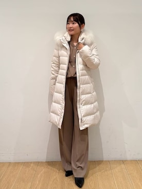 「INDIVI（インディヴィ）の【名品／撥水／抗菌防臭】ロング丈リサイクルダウンコート（ダウンジャケット/コート、ホワイト系）」を使った、maiさん（レディース・153cm）の冬コーディネート