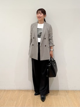 「INDIVI（インディヴィ）の【着心地◎！】タックワイドパンツ（その他パンツ、ブラック系）」を使った、maiさん（レディース・153cm）の秋コーディネート