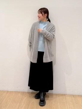「INDIVI（インディヴィ）の【エアリー素材】ブークレ着流しニットカーディガン（カーディガン/ボレロ、グレー系）」を使った、maiさん（レディース・153cm）の秋コーディネート