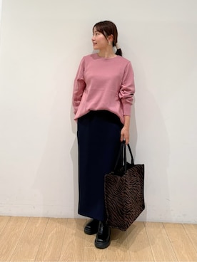 「INDIVI（インディヴィ）の【洗える／選べる8色】トーンアップニット（ニット/セーター、ピンク系）」を使った、maiさん（レディース・153cm）の秋コーディネート
